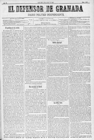 'El Defensor de Granada  : diario político independiente' - Año IV Número 1137  - 1883 Noviembre 22