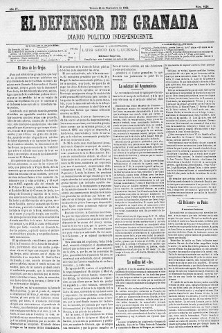 'El Defensor de Granada  : diario político independiente' - Año IV Número 1138  - 1883 Noviembre 23