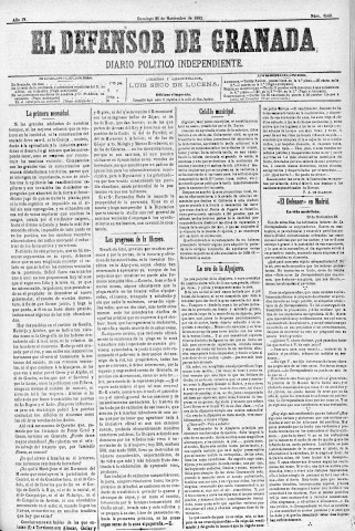 'El Defensor de Granada  : diario político independiente' - Año IV Número 1140  - 1883 Noviembre 25