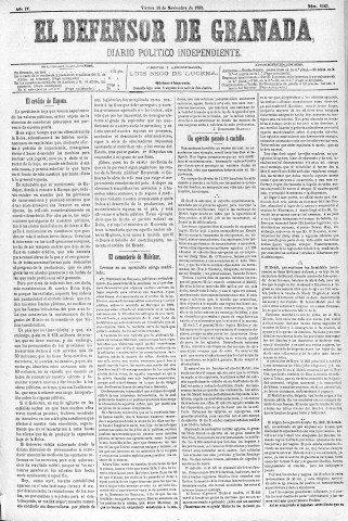 'El Defensor de Granada  : diario político independiente' - Año IV Número 1145  - 1883 Noviembre 30