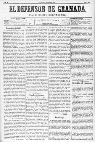 'El Defensor de Granada  : diario político independiente' - Año IV Número 1150  - 1883 Diciembre 05