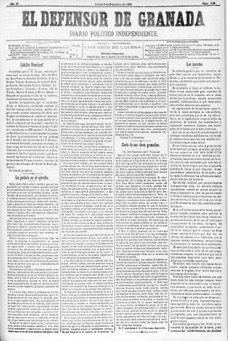 'El Defensor de Granada  : diario político independiente' - Año IV Número 1151  - 1883 Diciembre 06