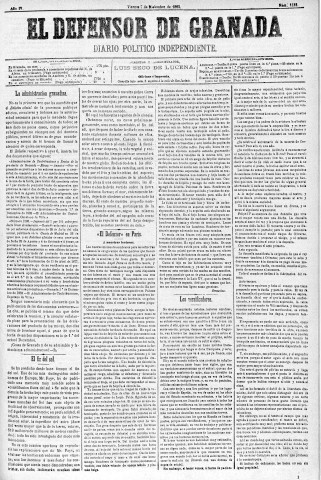 'El Defensor de Granada  : diario político independiente' - Año IV Número 1152  - 1883 Diciembre 07