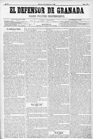 'El Defensor de Granada  : diario político independiente' - Año IV Número 1157  - 1883 Diciembre 12