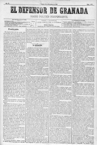 'El Defensor de Granada  : diario político independiente' - Año IV Número 1159  - 1883 Diciembre 14
