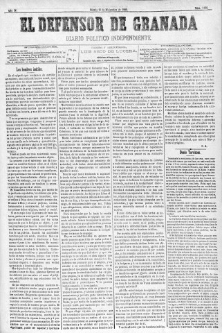 'El Defensor de Granada  : diario político independiente' - Año IV Número 1160  - 1883 Diciembre 15