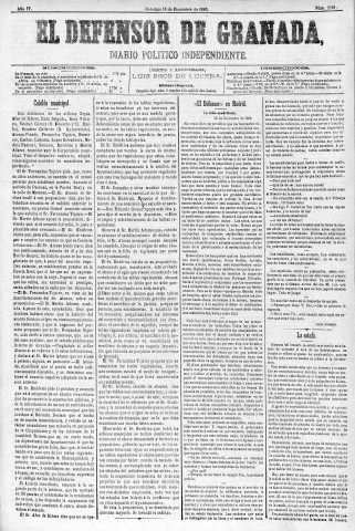 'El Defensor de Granada  : diario político independiente' - Año IV Número 1161  - 1883 Diciembre 16