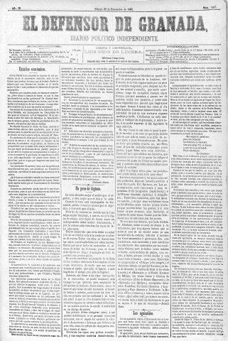 'El Defensor de Granada  : diario político independiente' - Año IV Número 1167  - 1883 Diciembre 22