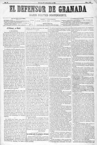 'El Defensor de Granada  : diario político independiente' - Año IV Número 1168  - 1883 Diciembre 23