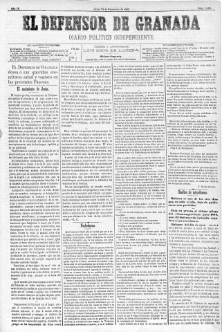 'El Defensor de Granada  : diario político independiente' - Año IV Número 1169  - 1883 Diciembre 24