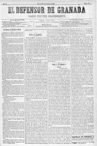 'El Defensor de Granada  : diario político independiente' - Año IV Número 1170  - 1883 Diciembre 26
