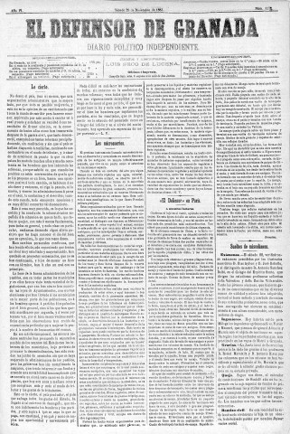 'El Defensor de Granada  : diario político independiente' - Año IV Número 1173  - 1883 Diciembre 29