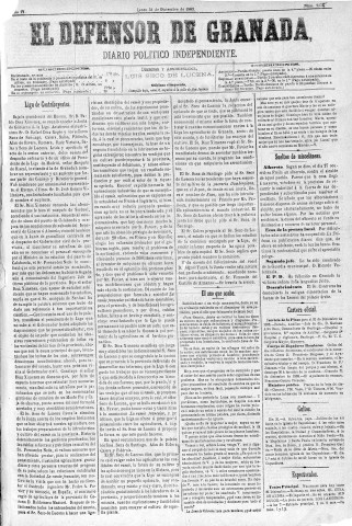 'El Defensor de Granada  : diario político independiente' - Año IV Número 1175  - 1883 Diciembre 31
