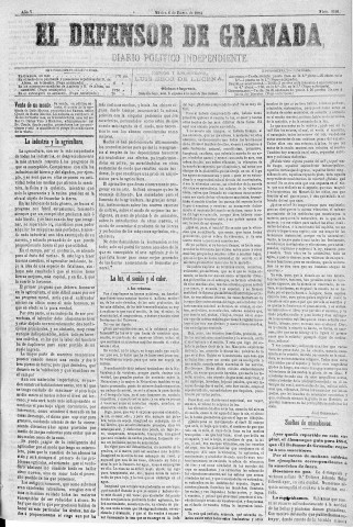 'El Defensor de Granada  : diario político independiente' - Año V Número 1181  - 1884 Enero 08