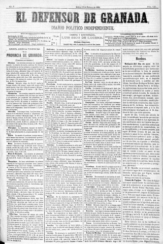 'El Defensor de Granada  : diario político independiente' - Año V Número 1225  - 1884 Febrero 19