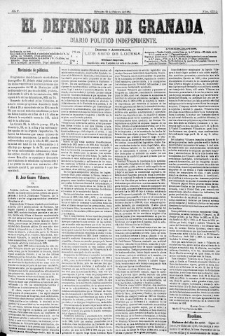 'El Defensor de Granada  : diario político independiente' - Año V Número 1225  - 1884 Febrero 20