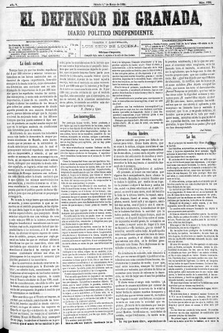 'El Defensor de Granada  : diario político independiente' - Año V Número 1236  - 1884 Marzo 01