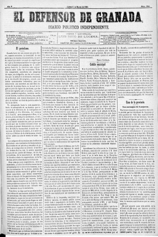 'El Defensor de Granada  : diario político independiente' - Año V Número 1241  - 1884 Marzo 06