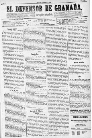 'El Defensor de Granada  : diario político independiente' - Año V Número 1261  - 1884 Marzo 26