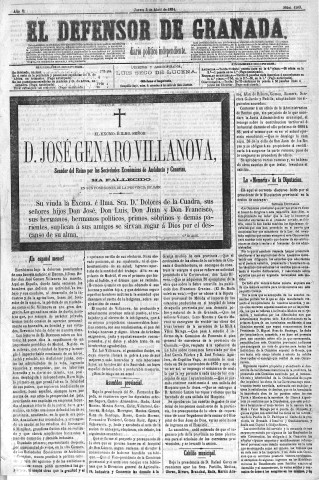 'El Defensor de Granada  : diario político independiente' - Año V Número 1269  - 1884 Abril 03