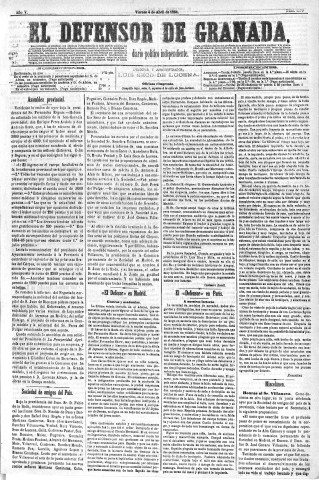 'El Defensor de Granada  : diario político independiente' - Año V Número 1270  - 1884 Abril 04