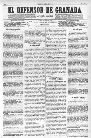 'El Defensor de Granada  : diario político independiente' - Año V Número 1271  - 1884 Abril 05