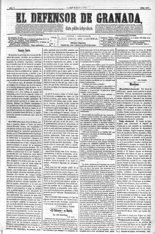 'El Defensor de Granada  : diario político independiente' - Año V Número 1273  - 1884 Abril 07