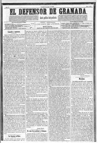 'El Defensor de Granada  : diario político independiente' - Año V Número 1276  - 1884 Abril 11