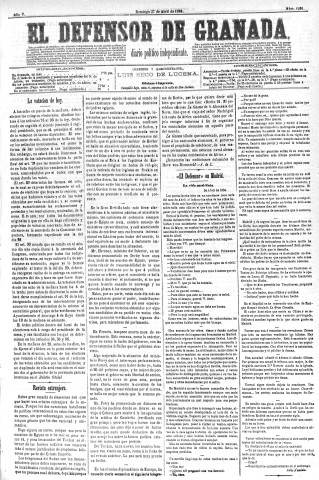 'El Defensor de Granada  : diario político independiente' - Año V Número 1291  - 1884 Abril 27
