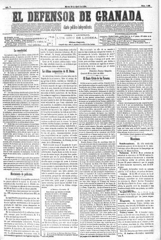 'El Defensor de Granada  : diario político independiente' - Año V Número 1293  - 1884 Abril 29
