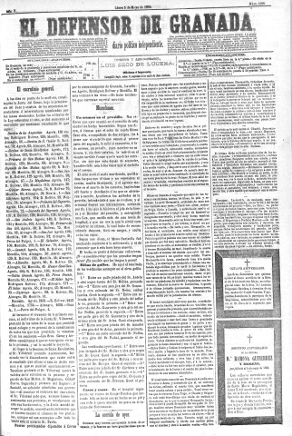 'El Defensor de Granada  : diario político independiente' - Año V Número 1299  - 1884 Mayo 05