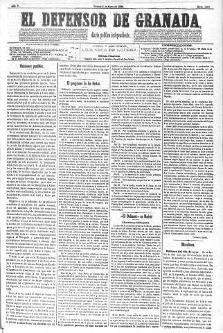'El Defensor de Granada  : diario político independiente' - Año V Número 1303  - 1884 Mayo 09