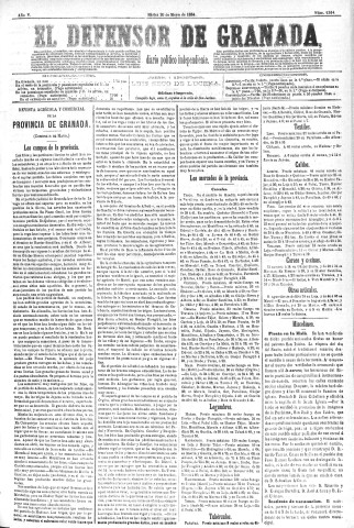 'El Defensor de Granada  : diario político independiente' - Año V Número 1314  - 1884 Mayo 20