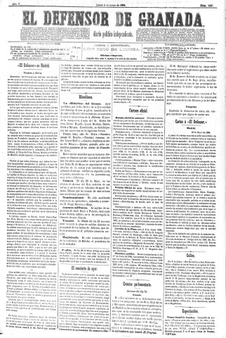 'El Defensor de Granada  : diario político independiente' - Año V Número 1327  - 1884 Junio 02