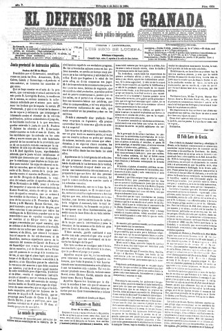 'El Defensor de Granada  : diario político independiente' - Año V Número 1329  - 1884 Junio 04
