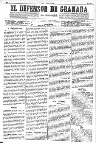 'El Defensor de Granada  : diario político independiente' - Año V Número 1333  - 1884 Junio 09