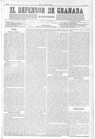 'El Defensor de Granada  : diario político independiente' - Año V Número 1356  - 1884 Julio 01