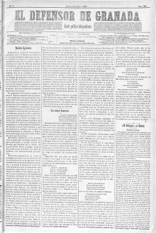 'El Defensor de Granada  : diario político independiente' - Año V Número 1359  - 1884 Julio 04