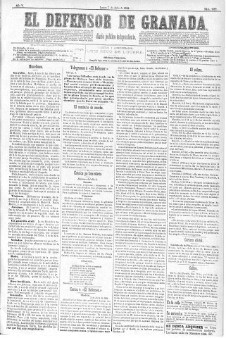'El Defensor de Granada  : diario político independiente' - Año V Número 1362  - 1884 Julio 07