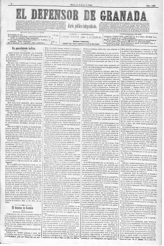 'El Defensor de Granada  : diario político independiente' - Año V Número 1363  - 1884 Julio 08