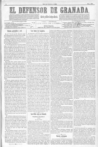'El Defensor de Granada  : diario político independiente' - Año V Número 1364  - 1884 Julio 09
