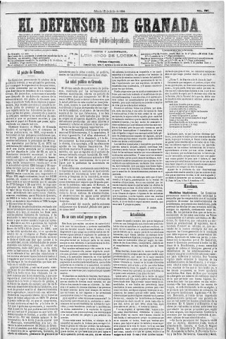 'El Defensor de Granada  : diario político independiente' - Año V Número 1367  - 1884 Julio 12