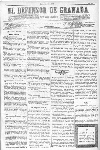 'El Defensor de Granada  : diario político independiente' - Año V Número 1369  - 1884 Julio 14