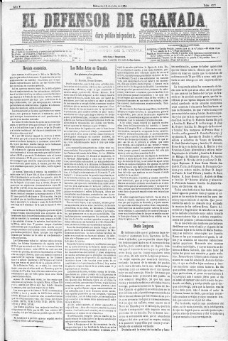 'El Defensor de Granada  : diario político independiente' - Año V Número 1371  - 1884 Julio 16