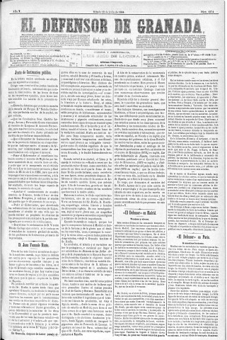 'El Defensor de Granada  : diario político independiente' - Año V Número 1374  - 1884 Julio 19