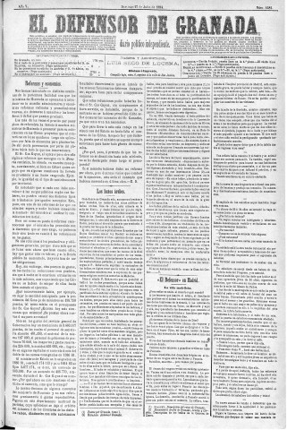 'El Defensor de Granada  : diario político independiente' - Año V Número 1382  - 1884 Julio 27
