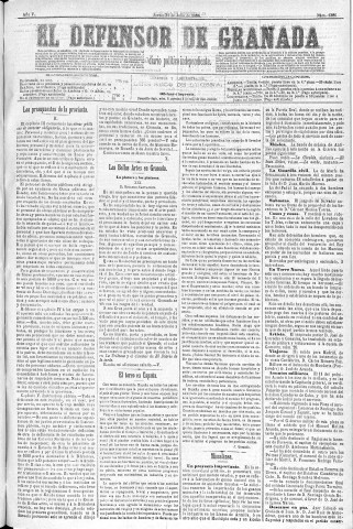 'El Defensor de Granada  : diario político independiente' - Año V Número 1386  - 1884 Julio 31