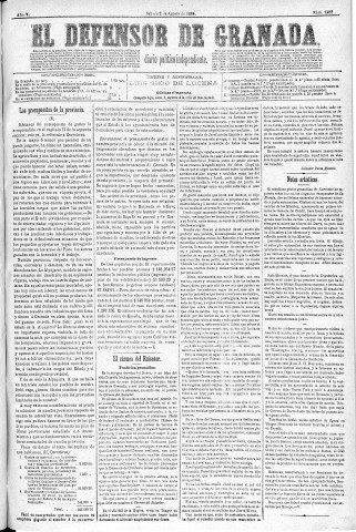'El Defensor de Granada  : diario político independiente' - Año V Número 1388  - 1884 Agosto 02