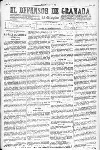 'El Defensor de Granada  : diario político independiente' - Año V Número 1401  - 1884 Agosto 15