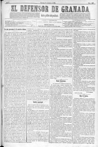 'El Defensor de Granada  : diario político independiente' - Año V Número 1403  - 1884 Agosto 17